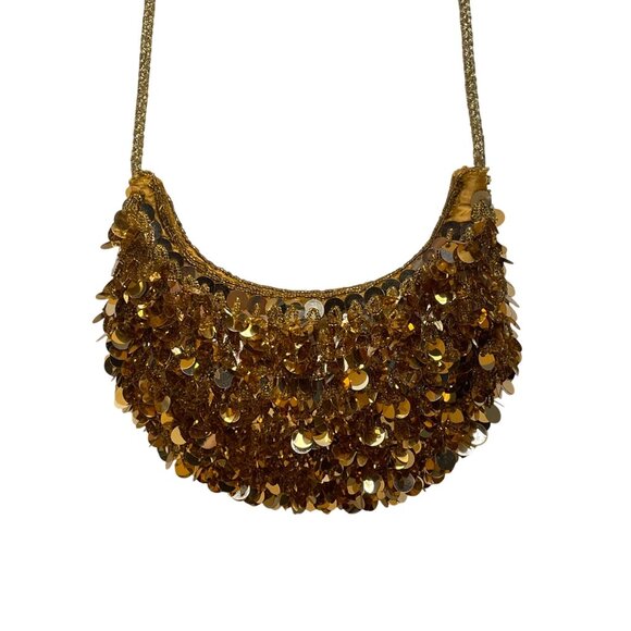 Unbranded Women’s Gold Sequin Beads With Rope Strap Evening Crossbody Bag - Picture 2 of 13